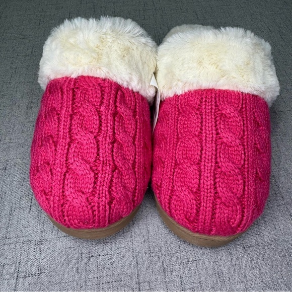 J. Crew Pink Cable Knit Fur Slippers 7 8 9 NWT - Picture 9 of 15